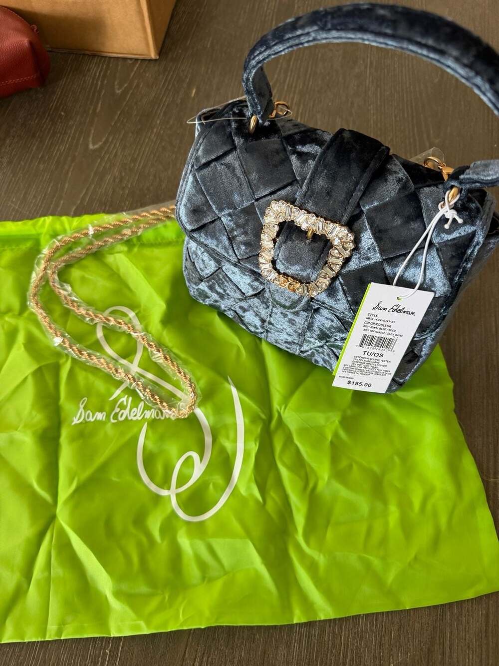 Sam Edelman Brit Top Handle Jewel Blue Velvet Crystal Bag NWT MSRP $185